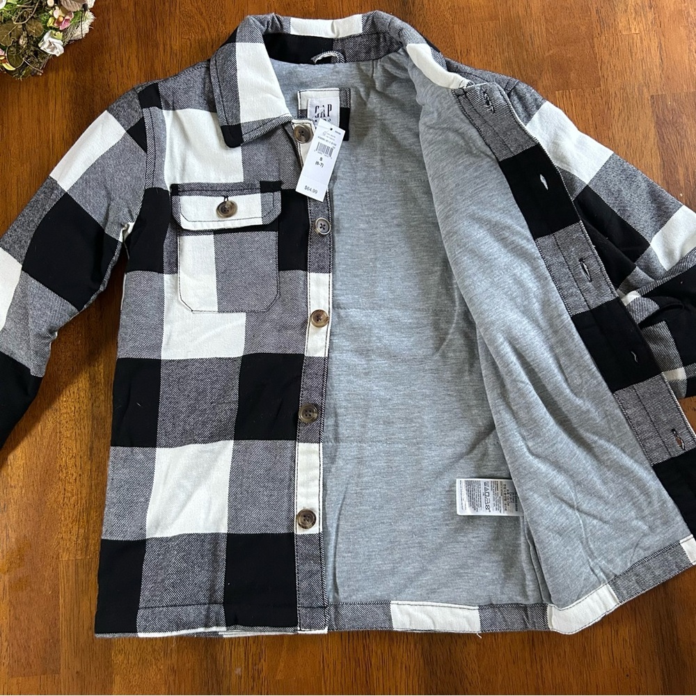 GAP Buffalo Plaid Shacket — Boy Size S 6-7 | Black & White | NWT - Picture 2 of 7